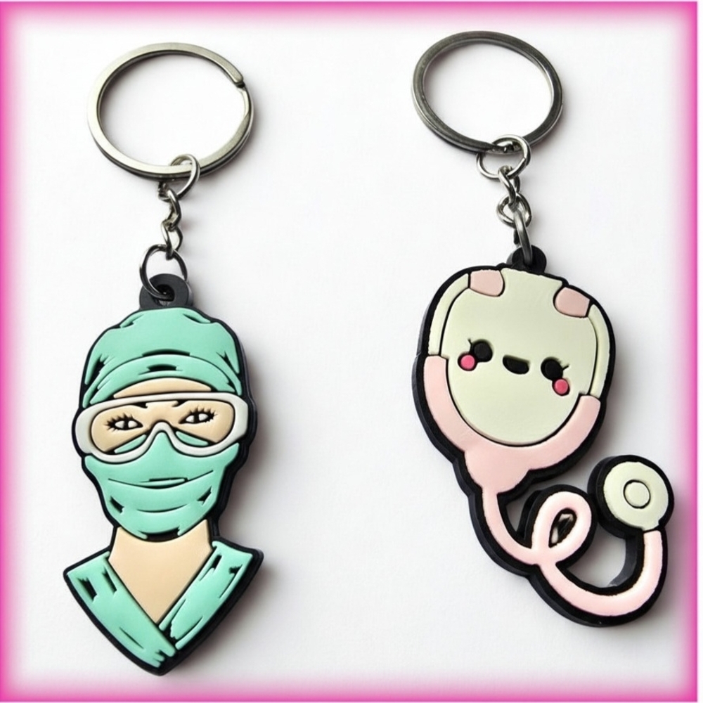 Cute Surgical Nurse and Stethoscope Keychain Pair -‎ Mint & Pink